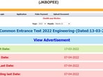 JKCET 2022: Register at jkbopee.gov.in, check exam date here JKCET 2022: Register at jkbopee.gov.in, check exam date here