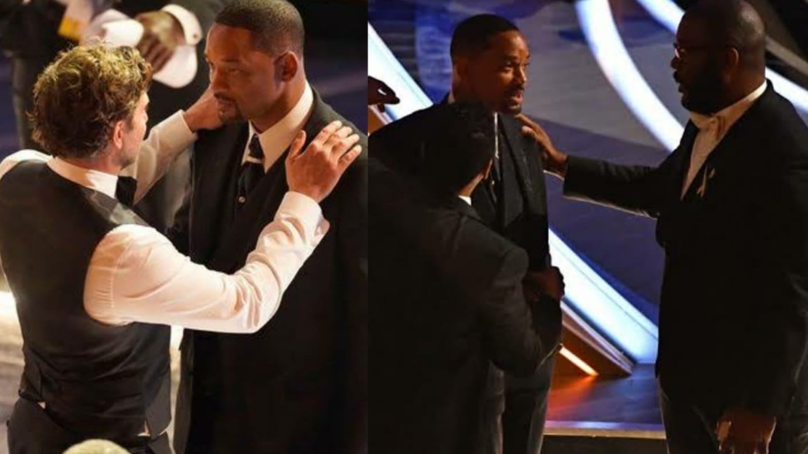 Video shows Will Smith being consoled by Denzel Washington, Bradley Cooper after Chris Rock slap. Watch