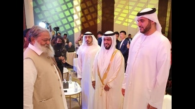 Haryana home minister Anil Vij interacted with business leaders and invited them to set up their units in Haryana. (HT Photo)