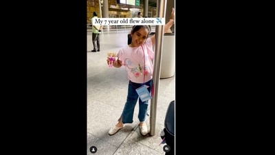 The 7-year-old girl flew alone for the first time on a flight from Vadodara to Mumbai. (mammaslifestyle/Instagram ) The 7-year-old girl flew alone for the first time on a flight from Vadodara to Mumbai. (mammaslifestyle/Instagram )