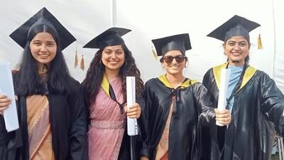 Students with their degrees after the convocation held at CMC in Ludhiana. (HT PHOTO)