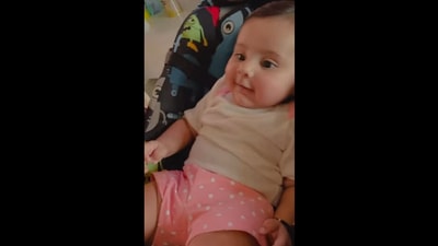 This baby stops crying as soon as her mom plays AP Dhillon's Excuses in this Instagram video. (instagram/@whatshellysayz) This baby stops crying as soon as her mom plays AP Dhillon's Excuses in this Instagram video. (instagram/@whatshellysayz)