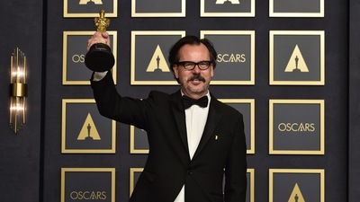 Joe Walker, winner of the award for best film editing for Dune, poses in the press room at the Oscars. (AP) Joe Walker, winner of the award for best film editing for Dune, poses in the press room at the Oscars. (AP)
