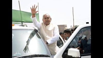 Bihar chief minister Nitish Kumar at Bakhtiarpur in Patna on Sunday. (Santosh Kumar/HT Photo)