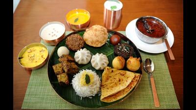 Mumbai, India - March 25, 2022 : Gudi Padwa Thali food Shoot at The Resort, Malad, in Mumbai, India, on Friday, March 25, 2022. (Photo by Vijay Bate/HT Photo) Mumbai, India - March 25, 2022 : Gudi Padwa Thali food Shoot at The Resort, Malad, in Mumbai, India, on Friday, March 25, 2022. (Photo by Vijay Bate/HT Photo)