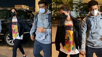 Katrina Kaif and Vicky Kaushal at Mumbai airport. (Varinder Chawla) Katrina Kaif and Vicky Kaushal at Mumbai airport. (Varinder Chawla)
