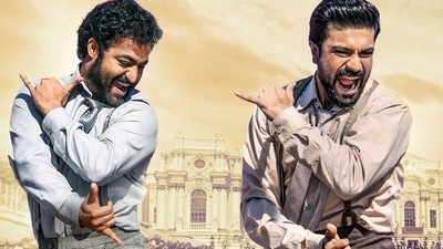 Jr NTR and Ram Charan in a still from RRR. Jr NTR and Ram Charan in a still from RRR. 