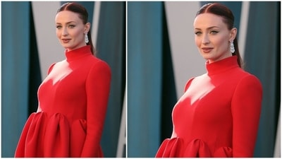 Sophie elected to keep her accessories simple with the floor-length gown. She opted for a pair of dangling chandelier diamond and gemstone-encrusted earrings, rings, and high heels. A centre-parted sleek ponytail completed the star's hairdo. (Reuters) Sophie elected to keep her accessories simple with the floor-length gown. She opted for a pair of dangling chandelier diamond and gemstone-encrusted earrings, rings, and high heels. A centre-parted sleek ponytail completed the star's hairdo. (Reuters)