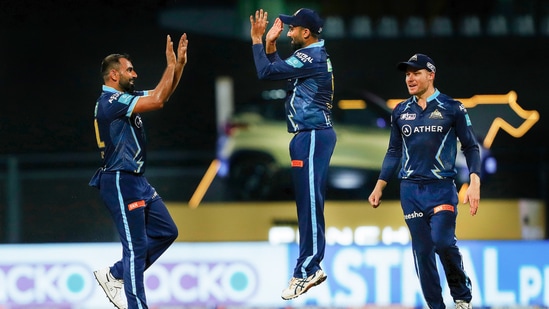 Mohammed Shami of Gujarat Titans during the 4th T20 cricket match of the Indian Premier League 2022 against Lucknow Super Giants(PTI)