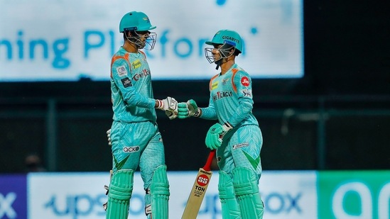 Deepak Hooda and Ayush Badoni of Lucknow Super Giants during the 4th T20 cricket match of the Indian Premier League 2022(PTI)