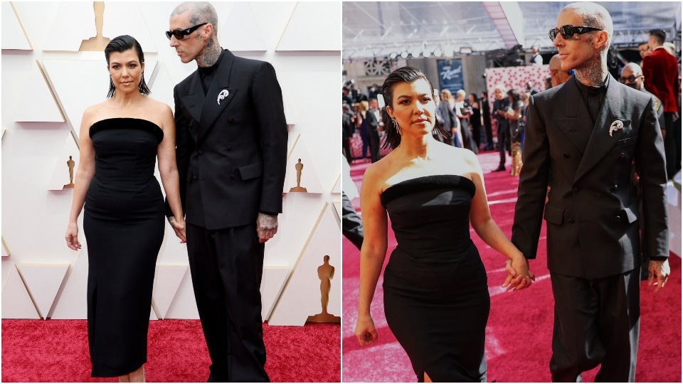 Kourtney and Travis arrive in matching black looks at Oscars 2022.