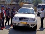 Members of Southern Angami Public Organisation redirecting vehicles going towards Manipur during the blockade.