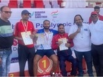 Suyash Jadhav (3rd from L) made a national record in 50m back stroke and 100m back stroke at the 2022 National C'ship.(Instagram/suyashjadhav1) Suyash Jadhav (3rd from L) made a national record in 50m back stroke and 100m back stroke at the 2022 National C'ship.(Instagram/suyashjadhav1)