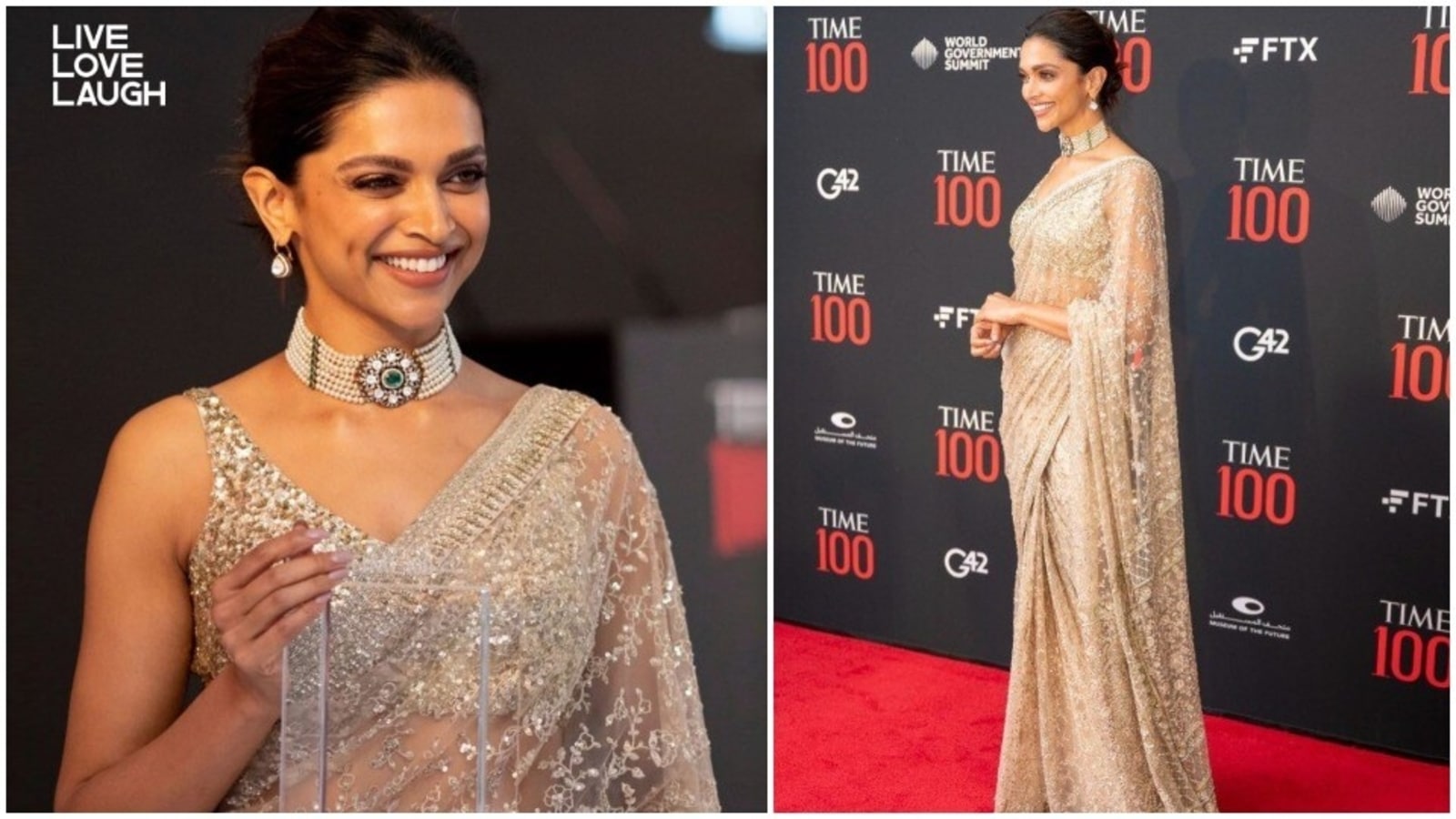 Deepika stuns at awards night in shimmery saree, poses with Ranveer. See pics - Hindustan Times