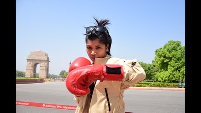 Boxer Nikhat Zareen is practising in Delhi, for the upcoming World Boxing Championships. (Photo: Manish Rajput/HT)