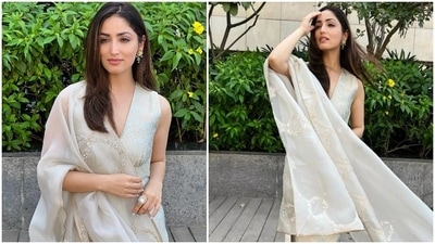 Yami Gautam earlier aced the traditional look as she stepped out wearing a white pastel blue salwar set by Raw Mango. (Instagram/@yamigautam) Yami Gautam earlier aced the traditional look as she stepped out wearing a white pastel blue salwar set by Raw Mango. (Instagram/@yamigautam)