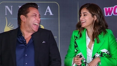Salman Khan and Ananya Pandey pose for photos during the IIFA Awards press conference, in Mumbai. (PTI) (PTI) Salman Khan and Ananya Pandey pose for photos during the IIFA Awards press conference, in Mumbai. (PTI) (PTI)
