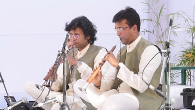 Sanjeev and Ashwani Shankar in performance at the Music in the Park. Sanjeev and Ashwani Shankar in performance at the Music in the Park.