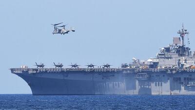 A US V-22 Osprey taking off from the USS Wasp, the US Navy's multipurpose amphibious assault ship, during amphibious landing drills as part of the annual joint US-Philippines military exercise on the shores of San Antonio facing the South China sea in Zambales province. (AFP/FILE) A US V-22 Osprey taking off from the USS Wasp, the US Navy's multipurpose amphibious assault ship, during amphibious landing drills as part of the annual joint US-Philippines military exercise on the shores of San Antonio facing the South China sea in Zambales province. (AFP/FILE)