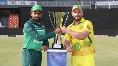 Babar Azam and Aaron Finch. (Cricket Pakistan/Twitter) Babar Azam and Aaron Finch. (Cricket Pakistan/Twitter)