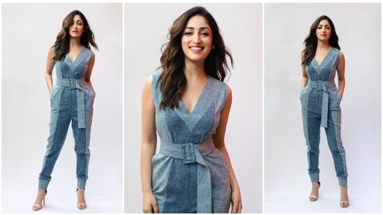 For the promotions of A Thursday, Yami Gautam wore a monochrome jumpsuit featuring a belt.(Instagram/@yamigautam)