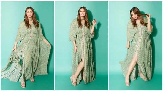 Huma Qureshi always leaves the fashion police impressed with her stunning attires. For a recent photo shoot, the actor donned an elegant sea-green slit kurta which she teamed with wedges and a choker.(Instagram/@iamhumaq)