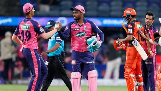 Pune: Rajasthan Royals players celebrate the victory against Sunrisers Hyderabad(PTI)