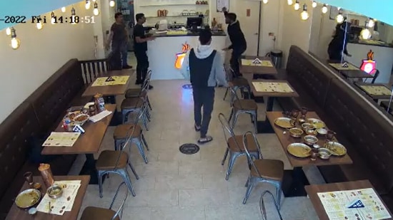 CCTV footage of man who brutally stabbed an Indian student working as a part-time student at a Hyderabad restaurant in East Ham, London.(Screengrab from Twitter video)