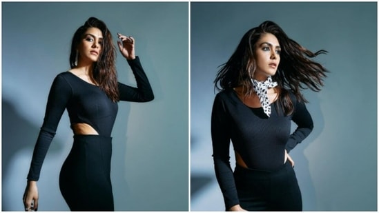 Mrunal Thakur’s sense of sartorial fashion always manages to make fashion lovers scurry to take notes. Be it draping the six yards of grace or looking super stylish in a casual outfit, Mrunal knows out to wear an outfit and make it look better. On Tuesday, Mrunal brushed our blues away with a slew of pictures in a black outfit and it is making our hearts skip.(Instagram/@mrunalthakur)