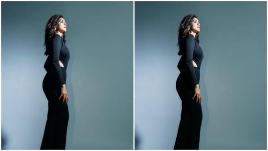 Mrunal further accessorised her look with a polka dotted silk scarf around her neck. In silver danglers and rings from the shelves of Mahesh Notandass Fine Jewellery, Mrunal looked fashion-ready.(Instagram/@mrunalthakur)