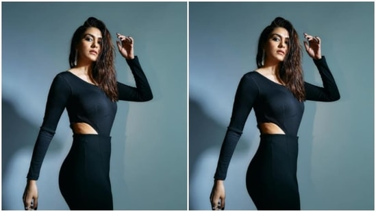 Styled by fashion stylist Rahul Vijay, Mrunal opted for smokey eyeshadow, black kohl, black eyeliner, mascara-laden eyelashes, drawn eyebrows, contoured cheeks and a shade of nude lipstick.(Instagram/@mrunalthakur)