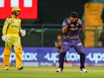 Umesh Yadav of the Kolkata Knight Riders celebrating the wicket of Devon Conway of the Chennai Super Kings(PTI) Umesh Yadav of the Kolkata Knight Riders celebrating the wicket of Devon Conway of the Chennai Super Kings(PTI)