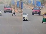 In the footage, the SUV can be speeding away after hitting the pedestrian, who reportedly died on the spot. In the footage, the SUV can be speeding away after hitting the pedestrian, who reportedly died on the spot. 