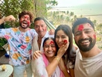 Sunny Kaushal, Sham Kaushal, Katrina Kaif, Veena Kaushal and Vicky Kaushal on Holi.
