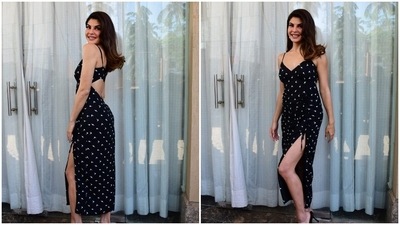 Jacqueline Fernandez teamed her look with black square toe stilettoes. (HT Photo/Varinder Chawla)