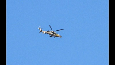 A light combat helicopter (LCH) developed by Hindustan Aeronautics Limited, deployed to assist IAF for high altitude operations, flies over Ladakh region, in Leh on August 13, 2020. (PTI) A light combat helicopter (LCH) developed by Hindustan Aeronautics Limited, deployed to assist IAF for high altitude operations, flies over Ladakh region, in Leh on August 13, 2020. (PTI)