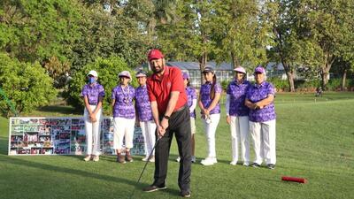 Golf Club vice-president Dr GS Kochhar performed the ceremonial tee-off for the Lady Captain’s Day Golf Tournament, Chandigarh (HT Photo)
