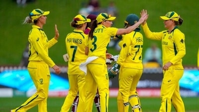 Australian players celebrate their win over the West Indies in their semifinal match of the Women's Cricket World Cup between Australia and West Indies in Wellington, New Zealand. (AP) Australian players celebrate their win over the West Indies in their semifinal match of the Women's Cricket World Cup between Australia and West Indies in Wellington, New Zealand. (AP)