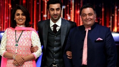 Ranbir Kapoor with parents Rishi Kapoor and Neetu Kapoor.