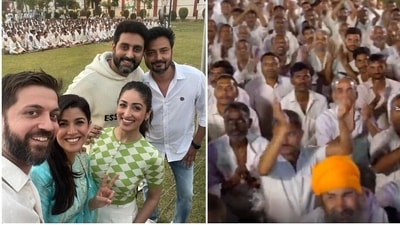 Abhishek Bachchan with Nimrat Kaur, Yami Gautam and others in Agra Central Jail. Abhishek Bachchan with Nimrat Kaur, Yami Gautam and others in Agra Central Jail.