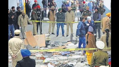 Police cordoning off the Ludhiana court blast site on December 23, 2021. Main accused Gagandeep Singh, a dismissed Punjab Police constable, died while allegedly planting the bomb. (HT file photo) Police cordoning off the Ludhiana court blast site on December 23, 2021. Main accused Gagandeep Singh, a dismissed Punjab Police constable, died while allegedly planting the bomb. (HT file photo)