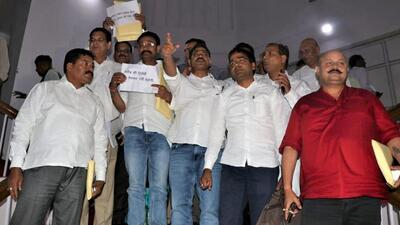 Congress MLAs staged a walkout from the Uttarakhand assembly on the issue of price hike on Wednesday (HT Photo/Rajeev Kala)