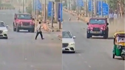 In the footage, the SUV can be speeding away after hitting the pedestrian, who reportedly died on the spot.&nbsp; (Source: Video grab/Twitter)