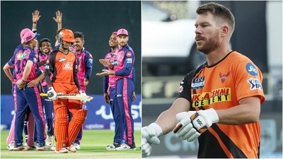 (L) RR players celebrate; David Warner (IPL) (L) RR players celebrate; David Warner (IPL)
