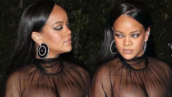 Rihanna's see-through black gown sizzles maternity fashion at Oscars after-party&nbsp;(Instagram/rih_love1)