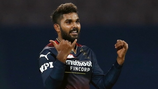 Royal Challengers Bangalore Wanindu Hasaranga celebrates after picking a wicket(ANI)