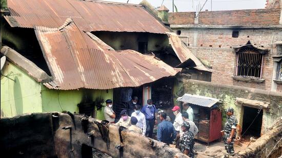 CBI investigators at the scene of the Birbhum violence that left nine people dead. (ANI)