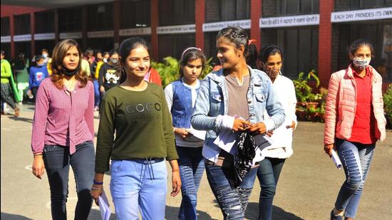 Candidates coming out from examination centre during NDA entrance exam at the Government Senior Secondary School Sector 33 in Chandigarh on November 14, 2021. (Keshav Singh/HT photo) Candidates coming out from examination centre during NDA entrance exam at the Government Senior Secondary School Sector 33 in Chandigarh on November 14, 2021. (Keshav Singh/HT photo)