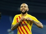 FC Barcelona's Dani Alves celebrates.