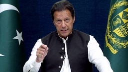 Pakistan Prime Minister Imran Khan addresses the nation in Islamabad on Thursday.